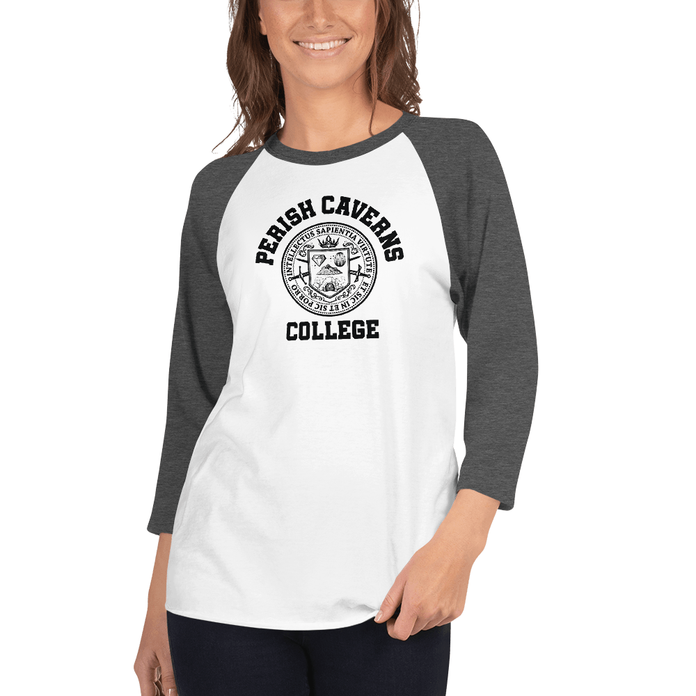 Perish Caverns College Crest Adult Baseball T-shirt - RG Halleck
